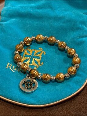 Rustic Cuff Gold and Silver Bead Bracelet with Logo Charm